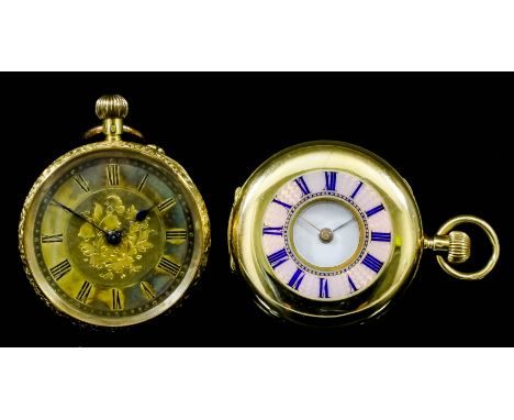 A late 19th Century lady's 18k gold and enamel half hunting cased keyless pocket watch, No. 820259, by Baume of Longines, the