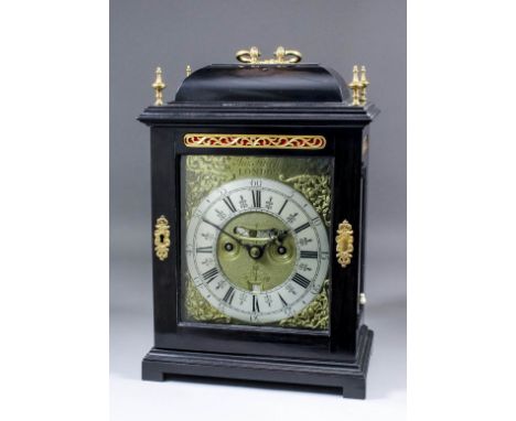 A good late 17th Century ebonised table clock by Thomas Finch of London, the 7ins brass dial with silvered chapter ring with 