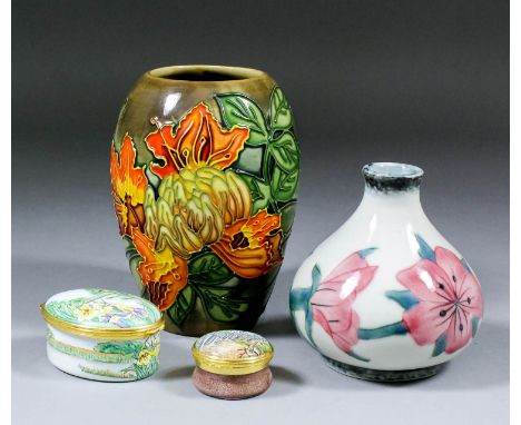 A Moorcroft pottery vase, tube-lined and decorated in colours with floral design, originally designed by William Moorcroft, 5