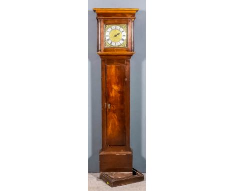 An 18th Century oak longcase clock by John Petching of Steyning, the 10ins square brass dial with silvered chapter ring with 