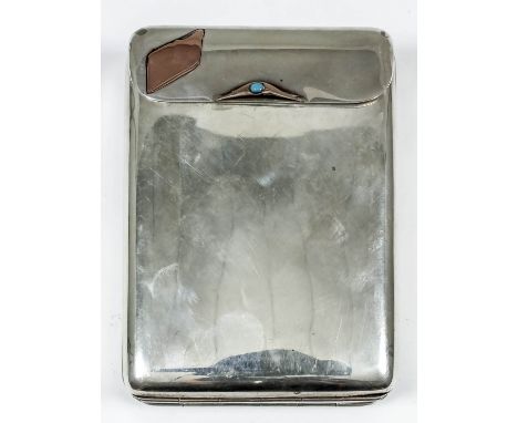 An early 20th Century Continental silver rectangular four compartment cigarette case, the clasp with silver gilt and turquois