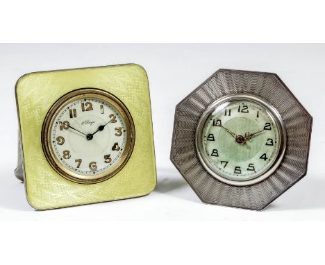 An early 20th Century Swiss silver and yellow enamel cased desk timepiece by the Concord Watch Company, the 1.625ins cream en