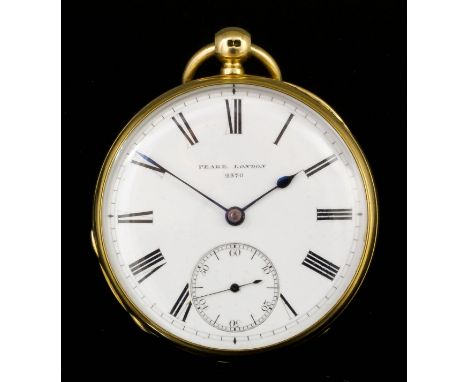A late Victorian gentleman's 18ct gold cased open faced pocket watch, No. 2370, by Thomas Peake, at 29 Denman Street, Golden 