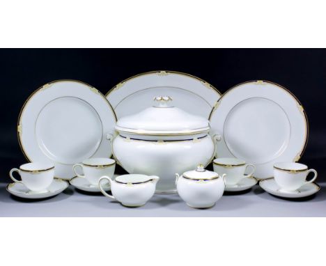 A Wedgwood bone china twelve piece tea and dinner service, printed and gilt with "Cavendish" design, comprising - twelve 11in