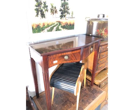 A reproduction mahogany 2 drawer bow front side table 