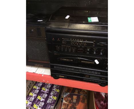 A Recor hi fi system with speakers - cassette, radio, turntable and CD player with speakers and operation manual and a Classi