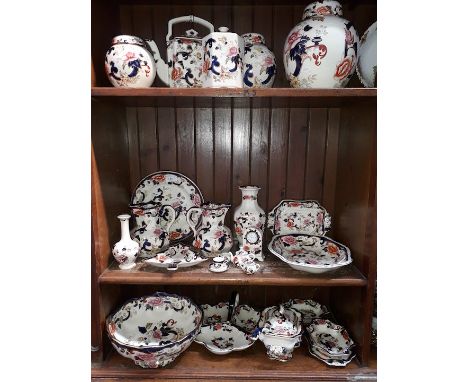 A collection of Masons Ironstone pottery - blue, appx 25 piecesCondition: crack/repair to hexagonal jar lid, small chip to ju