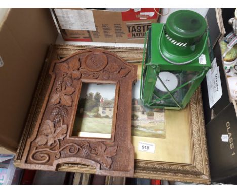 Landscape oil, candle lamp and carve frame 