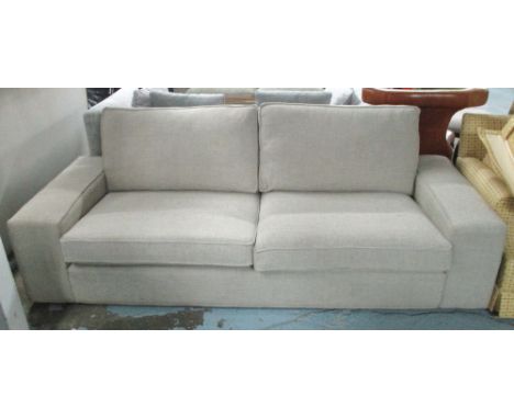 SOFA, Contemporary square arm linen upholstered, 226cm W x 93cm D. 