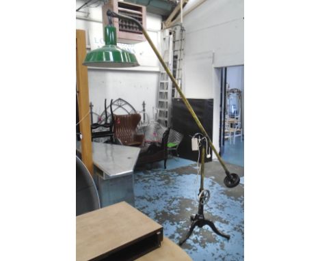 FLOOR LAMP, mid 20th century Industrial of substantial proportions with green metal shade, adjustable, 230cm H.