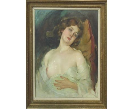 HENRY GSELL (Swiss, 1858-1920), 'Portrait of bare breasted lady', 1908, oil on canvas, signed on right hand side, 77cm x 61cm