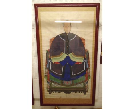 IMPERIAL PORTRAIT OF AN EMPRESS, possibly Qing dynasty in a red lacquered frame, 177cm x 100cm.