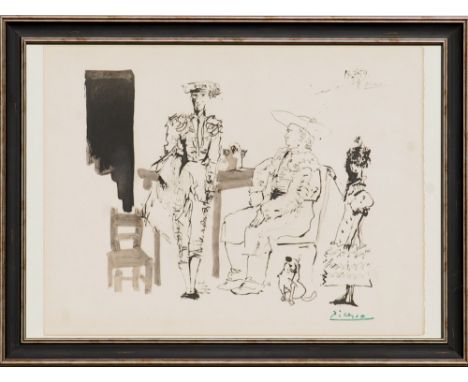 PABLO PICASSO, 'Deux Picadors, femme et chien', 1975, lithograph and pochoir, printed by Jacomet, limited edition of 2000, ju