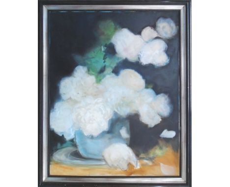 MICHELLE CARLTON-SMITH, 'White flowers', oil on canvas, 134cm x 167cm, framed.