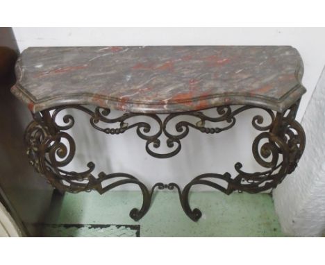 CONSOLE TABLE, early 20th century French with serpentine grey and red marble top on a wrought iron base, 96cm W x 37cm D x 87