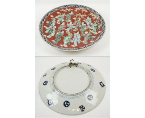 JAPANESE CHARGER, late 19th century enamel painted ceramic, 46cm diam.