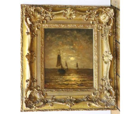 CEES VAN WANING (Dutch, 1861-1929), 'Sailing at dawn', oil on panel, signed lower left, 27.5cm x 22cm, in carved gilt frame.