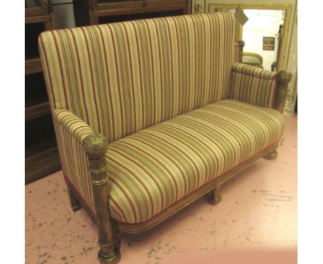 SOFA, two seater, late 19th century Continental giltwood in striped fabric, 151cm L.