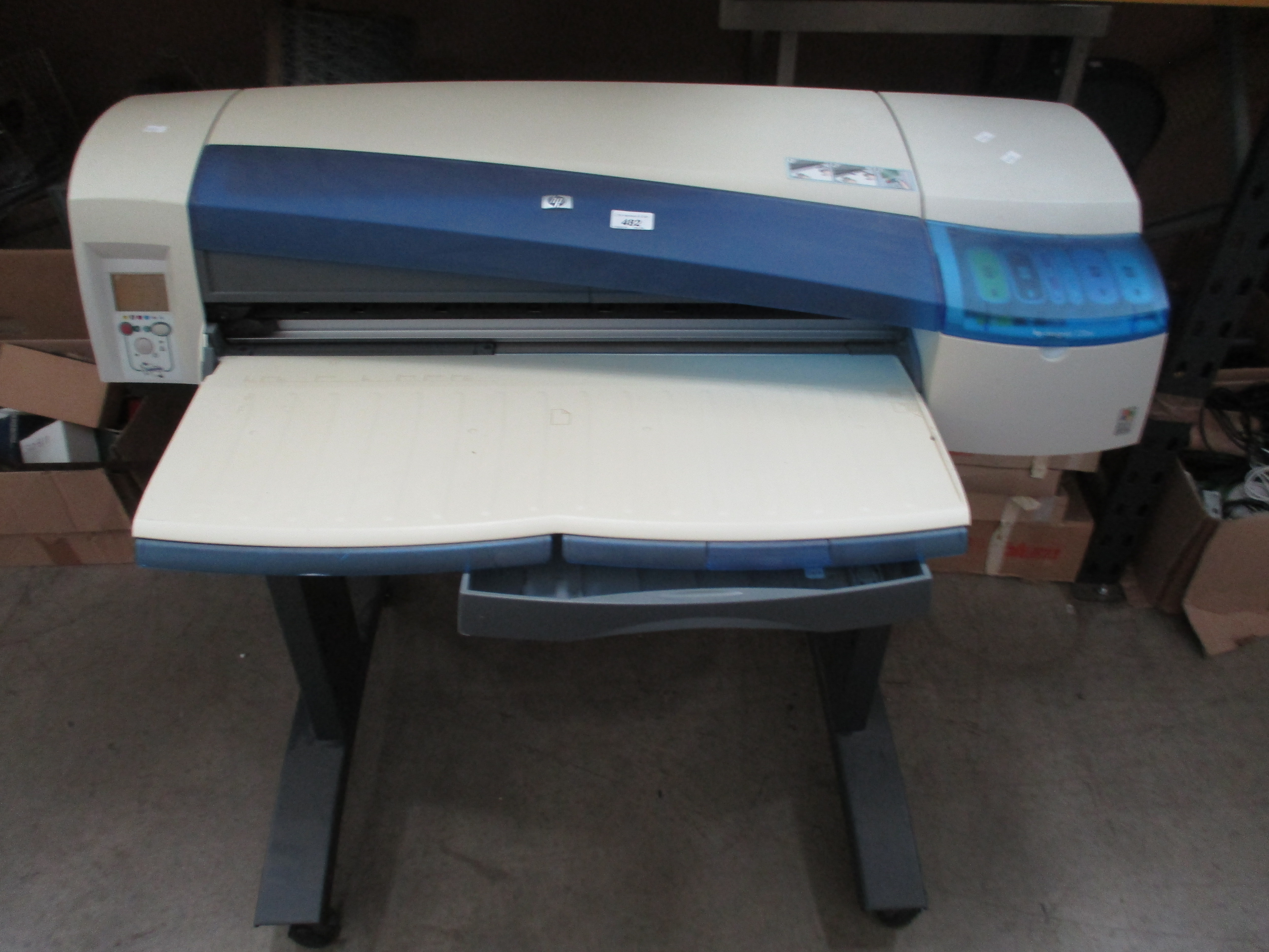 Lot 482  HP Design Jet 120NR printer on stand