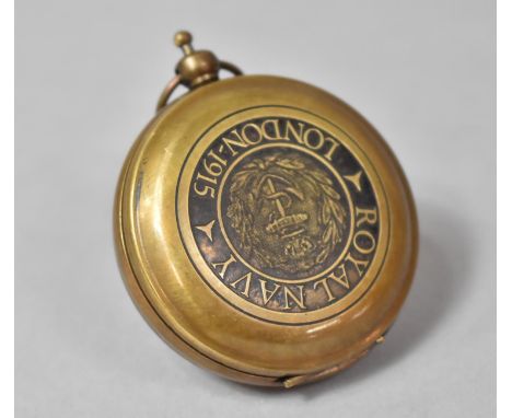 A Small Circular Reproduction Royal Navy Compass, the Hinged Lid Inscribed Royal Navy London 1915, 4.5cm Diameter 