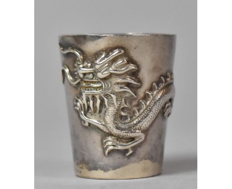 A Chinese Silver Miniature Vessel Cup, Body Decorated in Relief with Dragon, 4cm high 