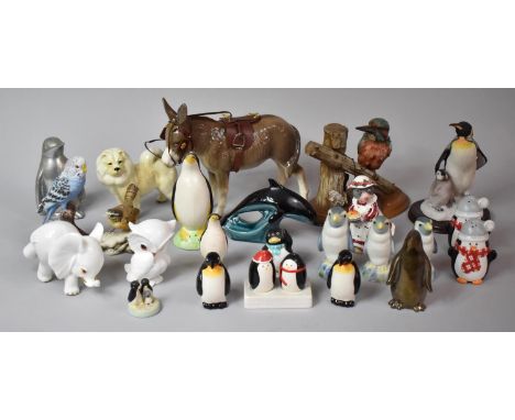 A Collection of Animal and Bird Ornaments to Include Poole Dolphin, Royal Osbourne etc 