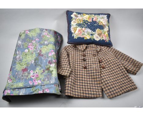 A Child's Tween Jacket, Small Tapestry Cushion and Printed Silk Fabric 