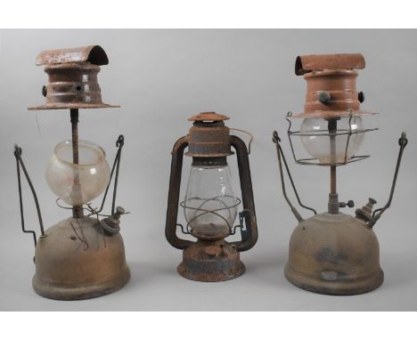 Three Vintage Hurricane Lamps, Rusting and With Condition Issues 