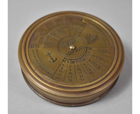 A Reproduction Brass Circular Compass and Hundred Year Calendar, 8cm Diameter 