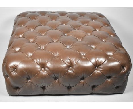 A Large Button Upholstered Leather Covered Square Footstool, 104cm Square 