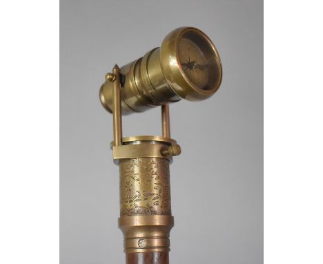A Reproduction Novelty Walking Cane with Brass Telescope and Compass to Top as Made by Dollond of London 
