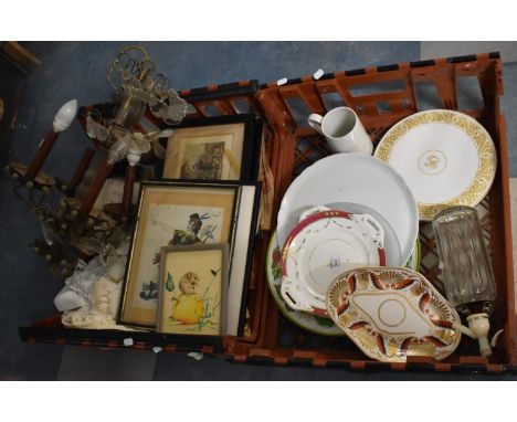 A Vintage Four Branch Chandelier, Pictures and Prints, Ceramics and Glassware etc 