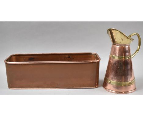 A Copper Planter, 37cm Long Together with a Brass and Copper Ewer, 23cm high 