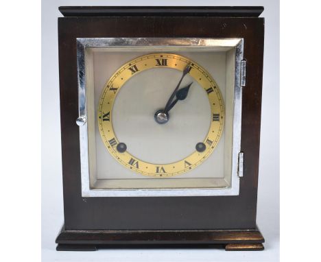 A Good Quality English Mahogany Cased Mantle Clock in the Art Deco Style with Eight Day Movement, 19cm high 