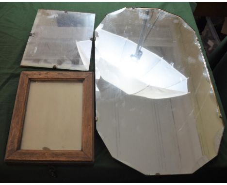 A Vintage Bevel Edged Wall Mirror, Oak Frame and a Rectangular Mirror 