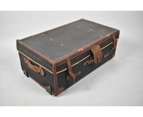 A Leather Mounted Canvas Travelling Trunk, 76cm wide 