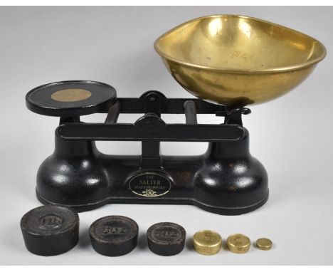 A Set of Salter Kitchen Scales with Brass Pan 