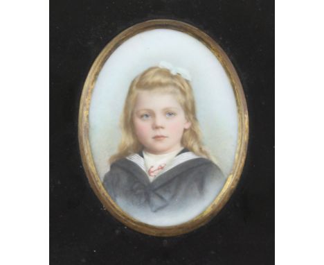 A portrait miniature painting on milk glass, c.1900-10, thought to be of German Royalty, the girl wearing a naval uniform, ov