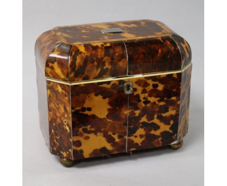 A late Regency tortoiseshell tea caddy