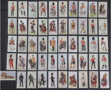 Three folio albums of cigarette cards on Military themes, including Uniforms, Badges, Flags, Medals, etc., mainly full sets, 