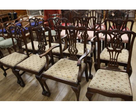 Two sets of four Chippendale style dining chairs (six single, two elbow)