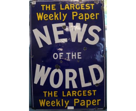 A tin enamel advertising sign for the News of The World