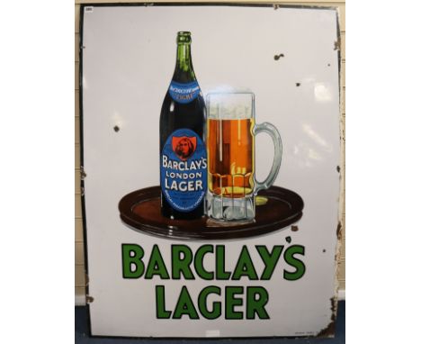 A large tin enamel advertising sign for Barclay's Lager