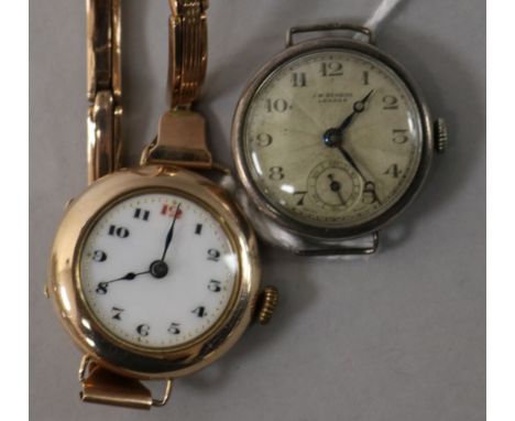 A lady's early 20th century 9ct gold manual wind wrist watch and a J.W.Benson silver wrist watch.