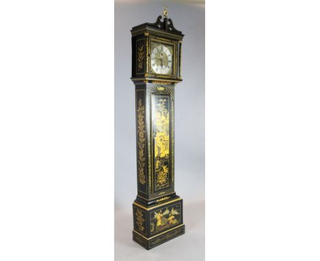 Canetty Clarke of Ditchling. A George III longcase clock, in later japanned case, the 11 inch square brass dial with silvered