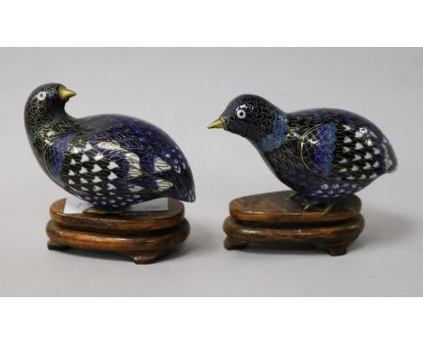 A pair of Chinese cloisonné enamel models of quails