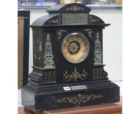 A large French black slate and gilt metal mantel clock