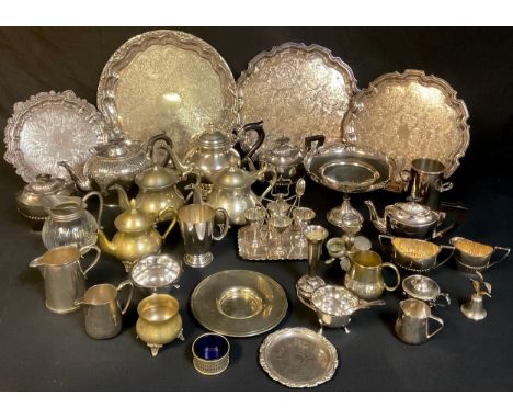Plated Ware - a Walker &amp; Hall four piece tea service; other teaware; egg stand; shaped circular trays; etc, qty 