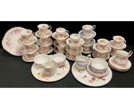 Ceramics - a Paragon Victoria Rose tea service for six comprising cake plate, side plates, sugar bowl, cream jug, cups and sa