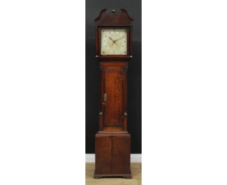 A 19th century oak and mahogany longcase clock, 30.5cm square dial inscribed with Arabic numerals, date aperture, the case wi